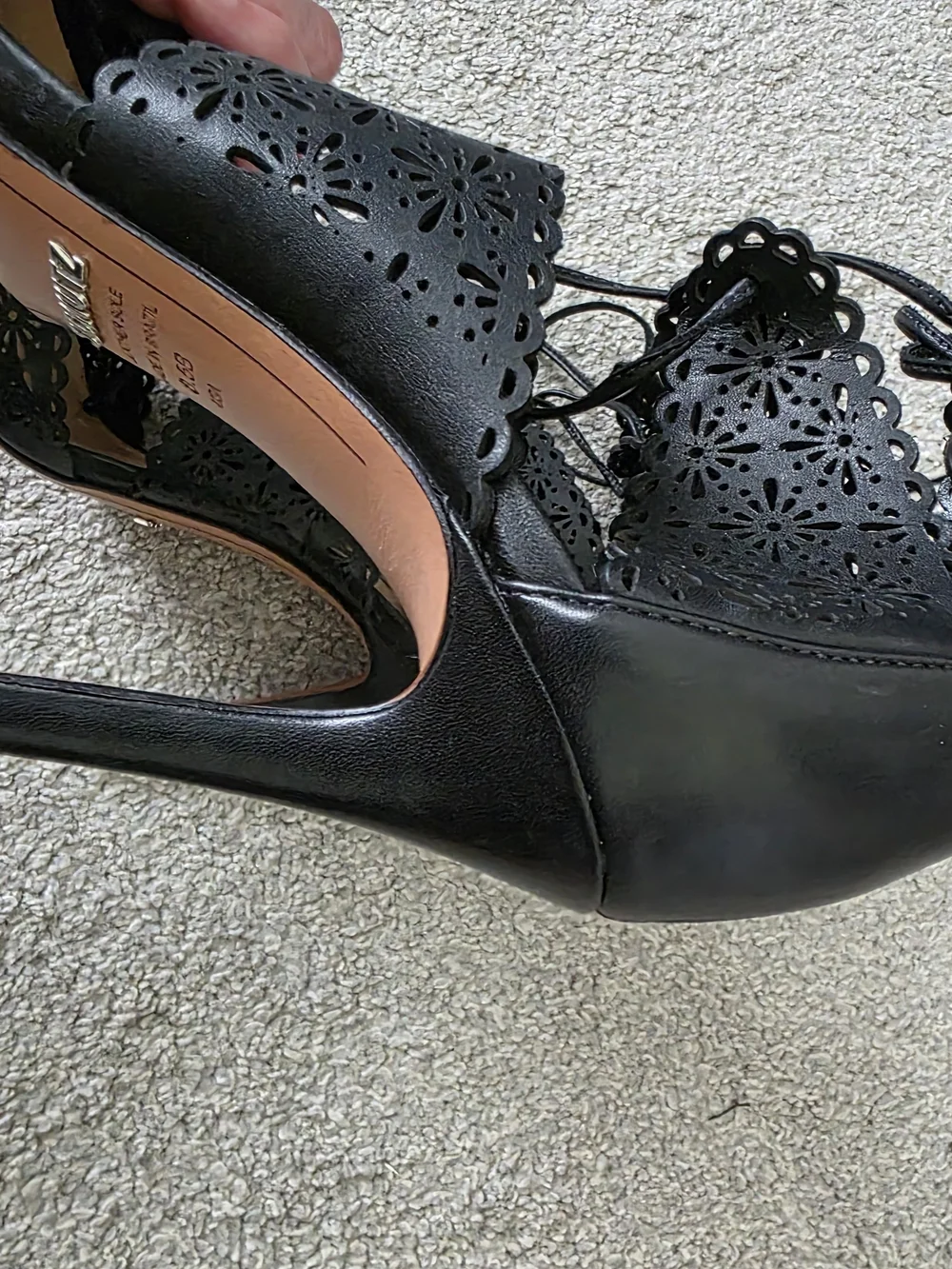 SCHUTZ Black Laser-Cut Lace-Up High Heels